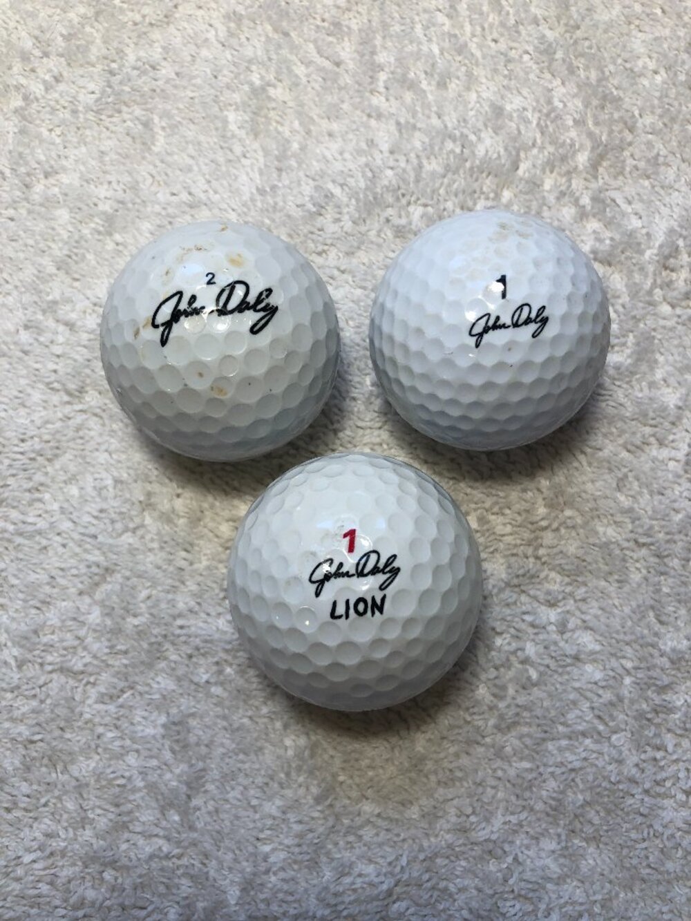 3 John Daly Dunlop Golf Balls Lion Roaring Distance Vintage Used